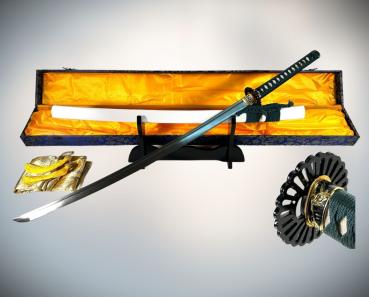 Saimei Katana mit 12-mal gefalteter Damast Klinge Handgeschmiedetes Samurai Schwert von Feng Lin