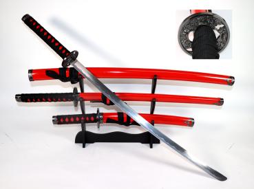BKL1® 3er Set Highlander Samuraischwert Schwerter Set mit Ständer 1460 