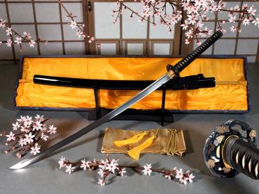 Golden Flower Katana mit 12-mal gefalteter Damast-Klinge Feng Lin Handgeschmiedetes Samurai Schwert