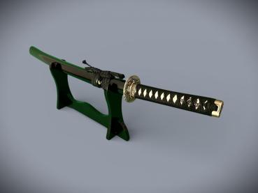 Preview: Dragon Wakizashi mit 12-mal gefalteter Damast-Klinge Feng Lin Handgeschmiedetes Samurai Schwert