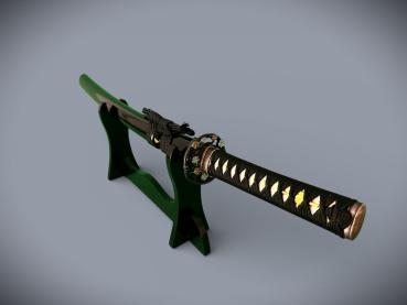 Preview: Golden Flower Wakizashi mit 12-mal gefalteter Damast-Klinge Feng Lin Handgeschmiedetes Samurai Schwert