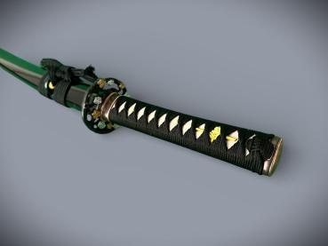 Golden Flower Wakizashi mit 12-mal gefalteter Damast-Klinge Feng Lin Handgeschmiedetes Samurai Schwert