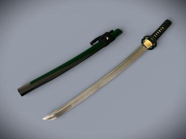 Musashiichi Wakizashi mit 12-mal gefalteter Damast Klinge Feng Lin Handgeschmiedetes Samurai Schwert