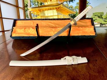 Sujin Wakizashi mit 12-mal gefalteter Damast Klinge Feng Lin Handgeschmiedetes Samurai Schwert