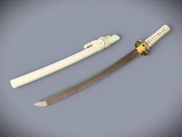Sujin Wakizashi mit 12-mal gefalteter Damast Klinge Feng Lin Handgeschmiedetes Samurai Schwert