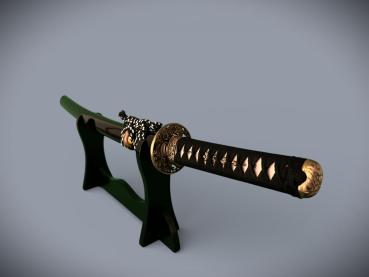 Preview: Dragon Head Wakizashi mit 12-mal gefalteter Klinge Handgeschmiedetes Feng Lin Samurai Schwert