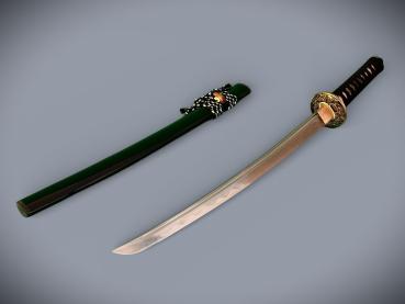Dragon Head Wakizashi mit 12-mal gefalteter Klinge Handgeschmiedetes Feng Lin Samurai Schwert