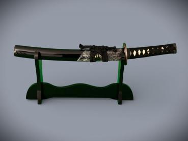 Preview: Snake Tanto mit 12-mal gefalteter Damaststahl Klinge, Saja mit Schlangenhaut