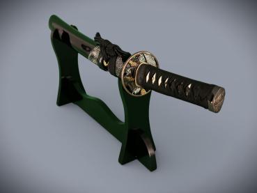 Preview: Snake Tanto mit 12-mal gefalteter Damaststahl Klinge, Saja mit Schlangenhaut