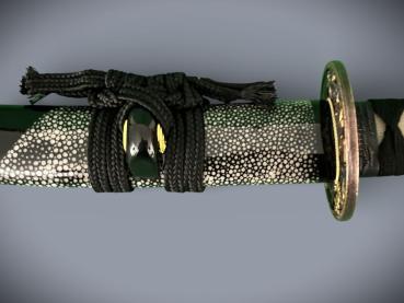 Preview: Snake Tanto mit 12-mal gefalteter Damaststahl Klinge, Saja mit Schlangenhaut