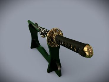 Preview: Dragon Head Tanto mit 12-mal gefalteter Klinge Handgeschmiedetes Feng Lin Samurai Schwert