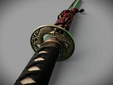 DRAGON SWORD Katana mit 12-mal gefalteter Damast Stahl Klinge Handgeschmiedetes Samurai Schwert von FENG LIN
