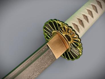 Sujin Katana mit 12-mal gefalteter Damast Klinge Handgeschmiedetes Samurai Schwert von Feng Lin