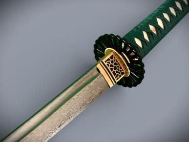 Saimei Katana mit 12-mal gefalteter Damast Klinge Handgeschmiedetes Samurai Schwert von Feng Lin