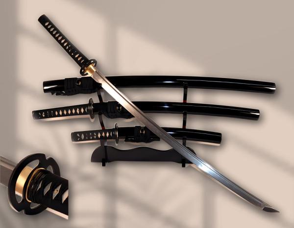 Musashiichi Samurai Schwerter-Set mit 12-mal gefalteter Damast Klinge von Feng Lin Handgeschmiedet