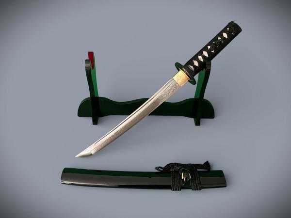 Musashiichi Tanto mit 12-mal gefalteter Damast Klinge Feng Lin Handgeschmiedetes Samurai Schwert