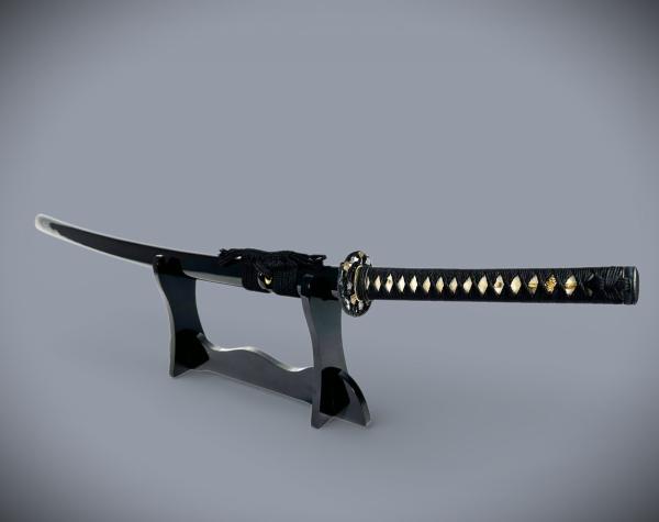 Golden Flower Katana mit 12-mal gefalteter Damast-Klinge Feng Lin Handgeschmiedetes Samurai Schwert