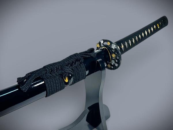 Golden Flower Katana mit 12-mal gefalteter Damast-Klinge Feng Lin Handgeschmiedetes Samurai Schwert