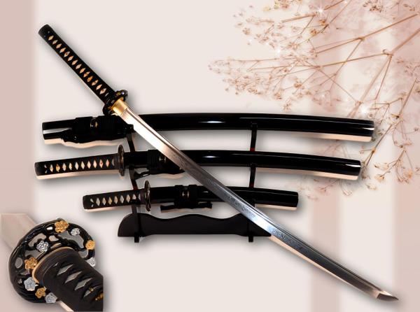Golden Flower Handgeschmiedetes Samurai Schwerter-Set mit 12-mal gefalteter Damast-Klinge von Feng Lin