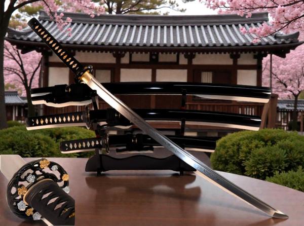 Golden Flower Handgeschmiedetes Samurai Schwerter-Set mit 12-mal gefalteter Damast-Klinge von Feng Lin