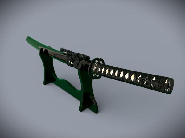Musashiichi Wakizashi mit 12-mal gefalteter Damast Klinge Feng Lin Handgeschmiedetes Samurai Schwert