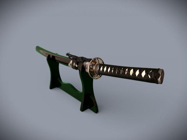 Snake Wakizashi mit 12-mal gefalteter Damaststahl Klinge, Saja mit Schlangenhaut
