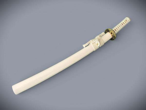 Sujin Wakizashi mit 12-mal gefalteter Damast Klinge Feng Lin Handgeschmiedetes Samurai Schwert