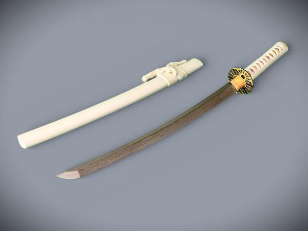 Sujin Wakizashi mit 12-mal gefalteter Damast Klinge Feng Lin Handgeschmiedetes Samurai Schwert