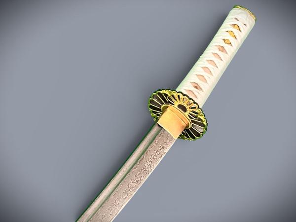 Sujin Wakizashi mit 12-mal gefalteter Damast Klinge Feng Lin Handgeschmiedetes Samurai Schwert