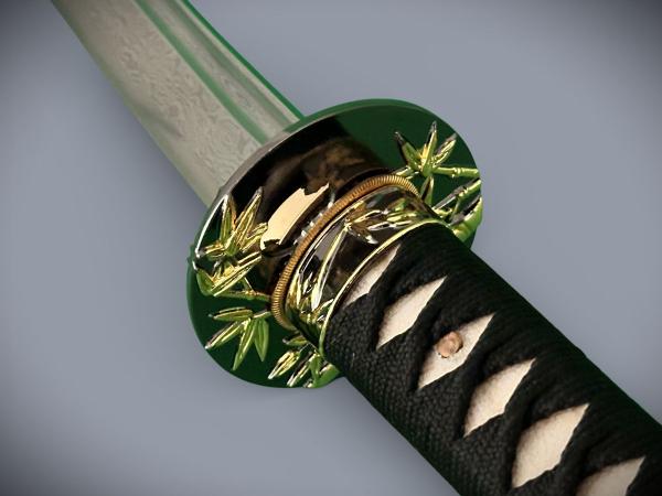 Suzaku Katana mit 12-mal gefalteter Damast Klinge Feng Lin Handgeschmiedetes Samurai Schwert