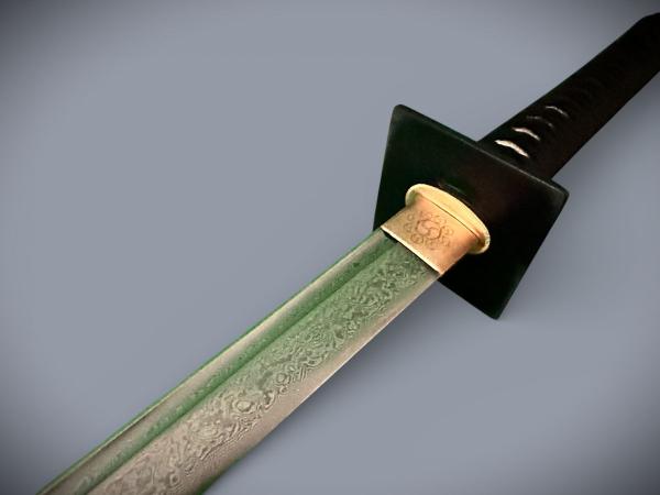 Ninja Katana mit 12-mal gefalteter Damast Klinge Feng Lin Handgeschmiedetes Samurai Schwert