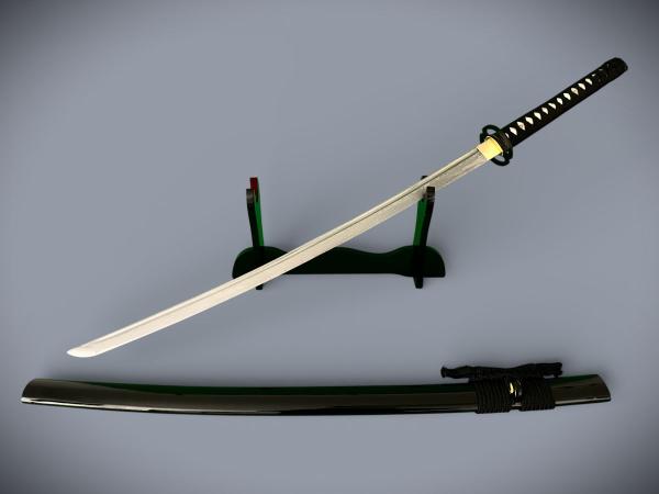Musashiichi Katana mit 12-mal gefalteter Damast Klinge Handgeschmiedetes Samurai Schwert von Feng Lin
