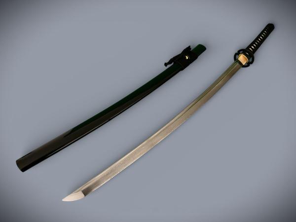 Musashiichi Katana mit 12-mal gefalteter Damast Klinge Handgeschmiedetes Samurai Schwert von Feng Lin