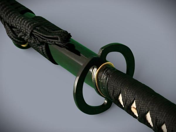 Musashiichi Katana mit 12-mal gefalteter Damast Klinge Handgeschmiedetes Samurai Schwert von Feng Lin