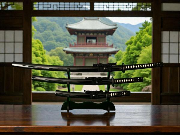 Musashiichi Samurai Schwerter-Set mit 12-mal gefalteter Damast Klinge von Feng Lin Handgeschmiedet