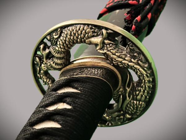 DRAGON SWORD Katana mit 12-mal gefalteter Damast Stahl Klinge Handgeschmiedetes Samurai Schwert von FENG LIN
