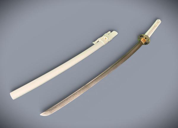 Sujin Katana mit 12-mal gefalteter Damast Klinge Handgeschmiedetes Samurai Schwert von Feng Lin