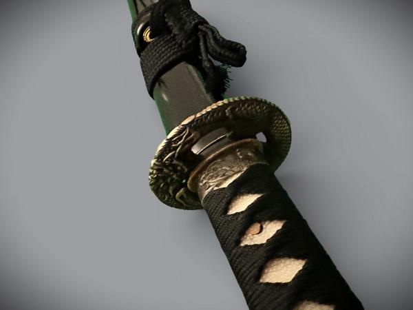 Dragon Katana mit 12-mal gefalteter Damast-Klinge Feng Lin Handgeschmiedetes Samurai Schwert