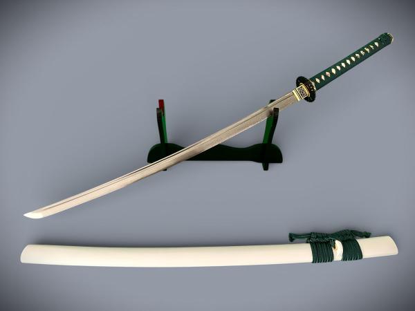 Saimei Katana mit 12-mal gefalteter Damast Klinge Handgeschmiedetes Samurai Schwert von Feng Lin