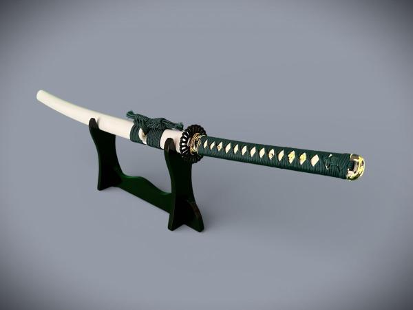 Saimei Katana mit 12-mal gefalteter Damast Klinge Handgeschmiedetes Samurai Schwert von Feng Lin
