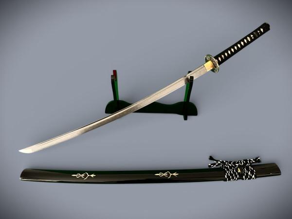Bamboo Katana mit 12-mal gefalteter Damast Klinge Handgeschmiedetes Samurai Schwert von Feng Lin