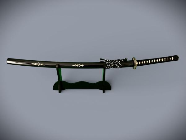Bamboo Katana mit 12-mal gefalteter Damast Klinge Handgeschmiedetes Samurai Schwert von Feng Lin