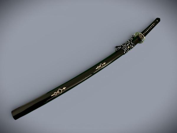 Bamboo Katana mit 12-mal gefalteter Damast Klinge Handgeschmiedetes Samurai Schwert von Feng Lin