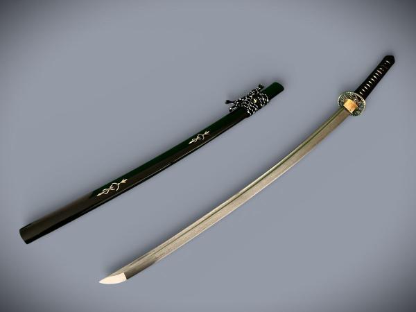 Bamboo Katana mit 12-mal gefalteter Damast Klinge Handgeschmiedetes Samurai Schwert von Feng Lin