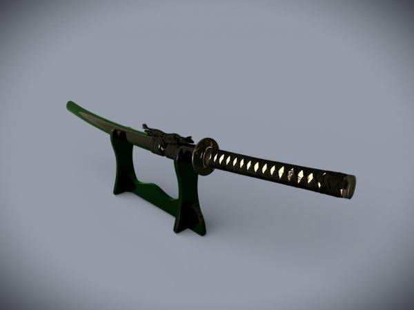 Daimyo Katana mit 12-mal gefalteter Damast Klinge Feng Lin Handgeschmiedetes Samurai Schwert