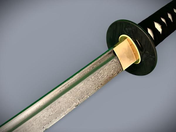 Daimyo Katana mit 12-mal gefalteter Damast Klinge Feng Lin Handgeschmiedetes Samurai Schwert