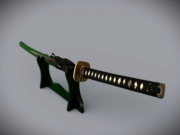Fujisan Katana mit 12-mal gefalteter Damast Klinge Feng Lin Handgeschmiedetes Samurai Schwert