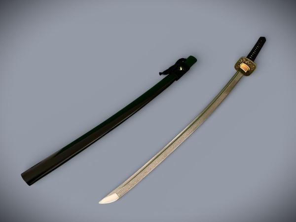 Fujisan Katana mit 12-mal gefalteter Damast Klinge Feng Lin Handgeschmiedetes Samurai Schwert