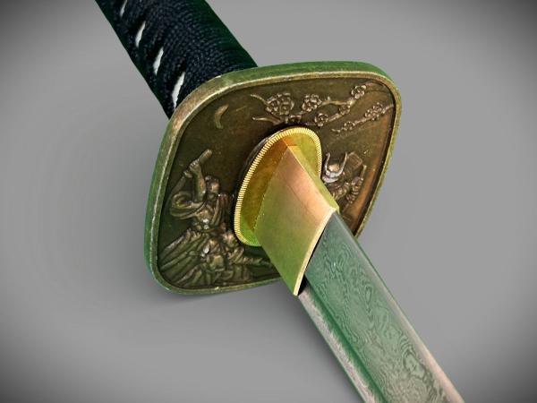 Fujisan Katana mit 12-mal gefalteter Damast Klinge Feng Lin Handgeschmiedetes Samurai Schwert